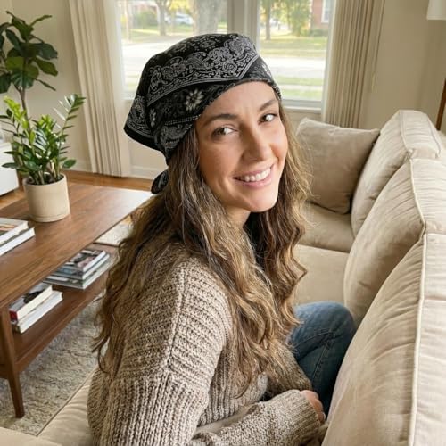 Women's Small 21 inch 100% Silk Scarf Bandana for Head Neck Hair | 100% Mulberry Silk Lightweight Designs Gift-Ready Packaging For Hair Fashion 21"x21" Printed - color: 204black