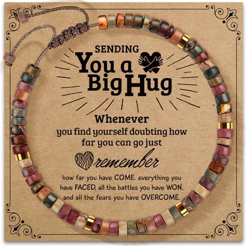 Inspirational Gifts Bracelets for Women: Mothers Day Birthday Gifts for Mom Women Friends Sister - Healing Natural Stone Beads Bracelets Thinking of you Get Well Soon Gift for Women - color: A-C JASPER STONE-BIGHUG