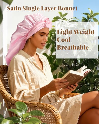 AWAYTR Long Satin Bonnet for Braids - Elastic Silk Hair Bonnets for Sleeping Night Cap Stretchy Tie Band for Women（Pink） - color: Pink