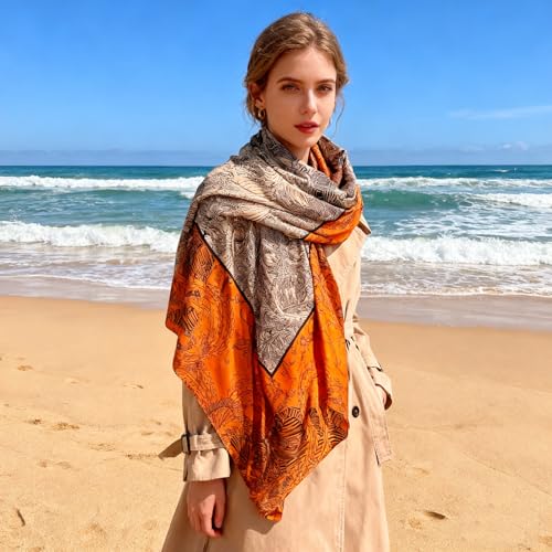 K-Elewon Large Square Scarf 43" Silk Scarf Fashion Scarves Silk Feeling Hair Wrapping Scarfs Night Sleeping Headscarf - color: Vb15