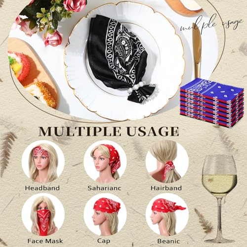 Suhine 24 Pcs Bandanas Bulk for Women Men 22 x 22 Inch Paisley Outdoor Headband Cowboy Handkerchief Summer - color: Black, Red, Blue