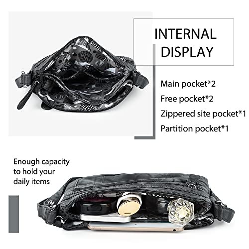 Angelkiss Small Womens Crossbody Bag Leather Shoulder Purse for Women Hobo Bag with Adjustable Shoulder Strap - color: Black/Grey