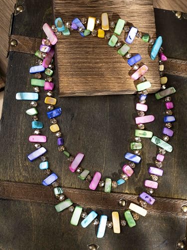 MINACHI Colorful Irregular Beaded Long Necklace, Coated Reflective Glass Beads, Bohemian Vintage Chunky Costume Jewelry for Women - style: Necklace R21-054