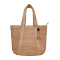 Large Straw Beach Tote Bags For Women Woven Boho Handmade Shoulder Handbags for Summer Vacation Travel with Tassels - color: Khaki