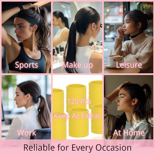 LuSeren 120 Pcs Yellow Hair Ties for Women, No Damage Soft Seamless Nylon Hair Elastics for Thick Hair, Ponytail Holders, Solid Yellow Hair Accessories - color: Yellow