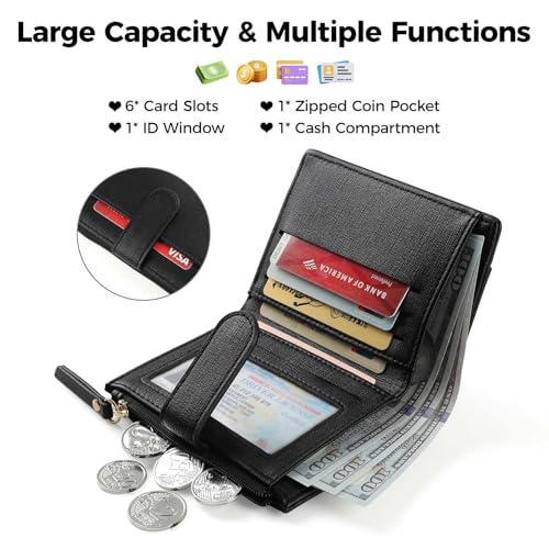 Small Wallet For Women RFID Blocking Soft Leather Bifold Compact Card Holder Women Wallet With Zipper Coin Pocket 1 ID Window,Grey - color: Grey