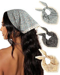 AWAYTR 3Pcs Hair Bandanas Head Kerchief for Women Girls Tie-Back Boho Hair Scarf Headband Bandana Triangle Head Scarf - color: Floral - Blue / Black / Yellow