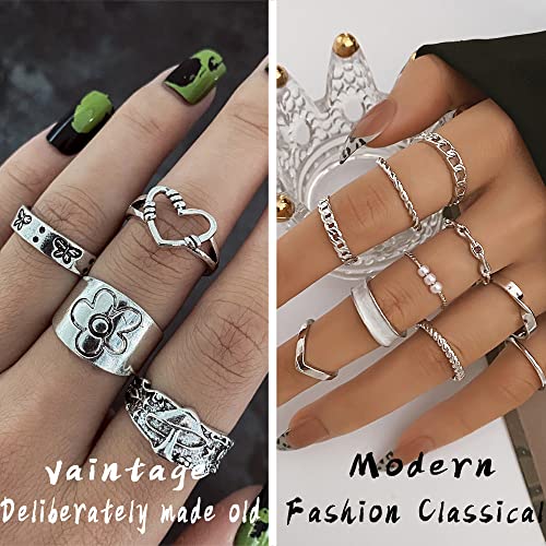 IFKM 36 PCS Silver Plated Jewelry Set with 3 PCS Necklace, 12 PCS Bracelet, 7 PCS Ear Cuffs Earring, 14 Pcs Knuckle Rings for Women Valentine Anniversary Birthday Friendship Gift - color: 36 Pcs Silver