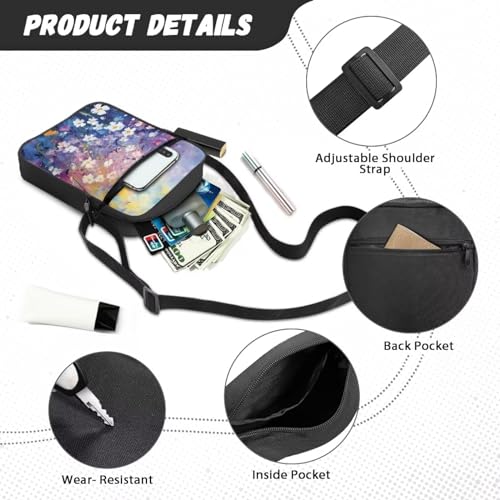 Womens Crossbody Bag Cell Phone Purse Wallet Small Shoulder Handbag for Workout Travel Gym - color: Daisy Oil Painting
