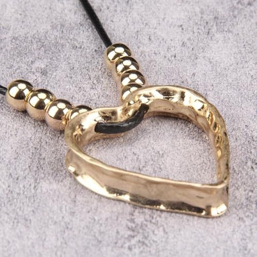 Bohemian Women's Leather Long Pendant Necklace Sweater necklace Adjustable Retro Woven Handmade Jewelry - color: Gold Love Bead