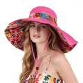 Women's Foldable Floppy Sun Hats Reversible Vacation Beach Cap Summer Wide Brim UPF 50+ Travel Fishing Bucket Hat - color: Rose Red