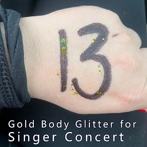 MEICOLY Gold Body Glitter,Yellow Face Glitter,Music Festival Singer Concert Outfits for Women,Holographic Hair Glitter Kids Makeup,Self-Adhesive Sparkle Face Body Glitter,Mardi Gras Accessories - color: gold body glitter