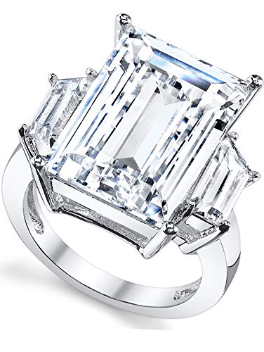 Metal Masters 9 Carats Sterling Silver 925 Kim Kardashian Engagement Wedding Ring Emerald-Cut Cubic Zirconia
