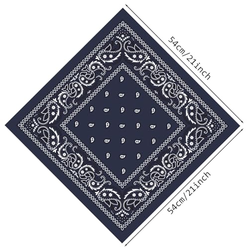 PLULON Bandanas for Men Women 4/12/24/30 Pack, Paisley Pattern Bandana Bulk Headbands Handkerchief Face Mask 100% Polyester - color: Navy Blue