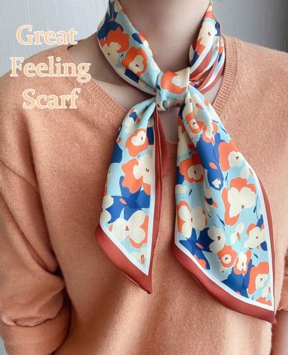 kcctoo 59” Long Silk Like Head Scarf Women's Fashion Square Neck Satin Scarfs for Bag Hair Scarves Gift 59 * 5.9” - color: A1 Bright Flowers 59" X 5.9"