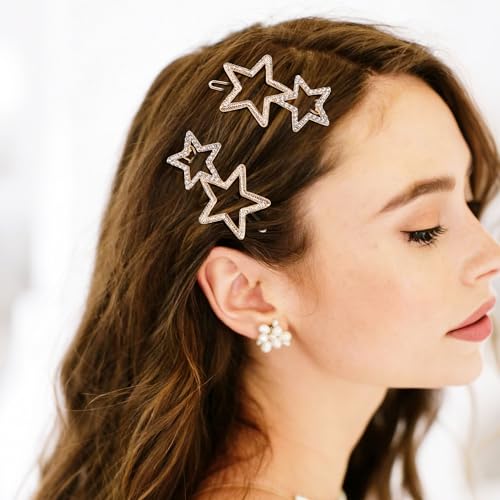 Star Hair Clips, 2 Pack 5cm Alloy Gold Metal Star Hair Clip for Women, Y2K Hair Accessories, Cute Stars Shaped Hair Clips for Daily Styling, Aesthetic Hair Clip Stars