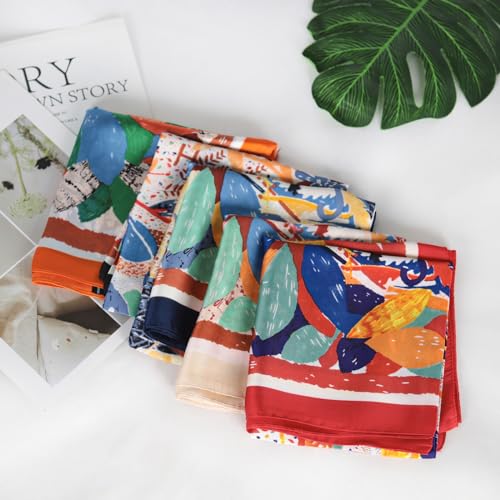 Relang Fashion Silk Satin Head Scarf for Women Hair Bandana Hair Scarf Wrap Neck Scarf for Women 27.5×27.5 inches - color: A Graffiti Red Flower Pink