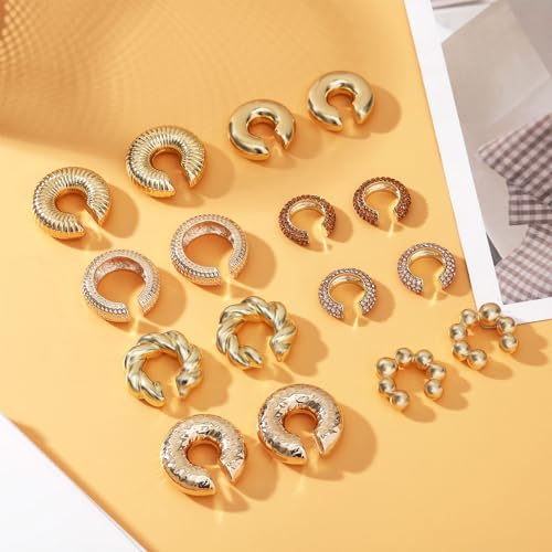 NEWITIN 8 Pairs Chunky Gold Ear Cuff Earrings for Women Trendy Thick Ear Cuffs Non Piercing Clip On Earrings Large Cuff Earring Cartilage Clip for Women - color: Gold/8 Pairs