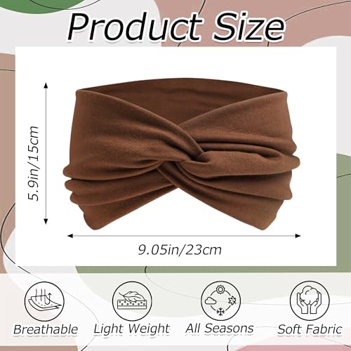 6 Pack Wide Headbands for Women Boho Twist Hair Bands Elastic Non-Slip Headwrap Yoga Workout Sport Hair Scarf Vintage Hair Accessories for Girls - color: SolidColor-1