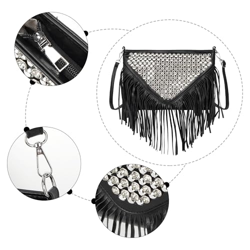 Hoce Women’s Leather Fringe Messenger Bag Large Hobo Crossbody Tassel Shoulder Bags, Gift for Mom Wife Girlfriend - color: Cc-black