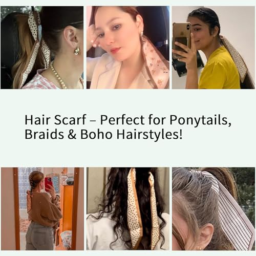 4/40 Pcs Hair Scarf for Women, 35"x2.36" Lightweight Silk Headband, Purse & Bag Scarves Gift Collection - color: Khaki