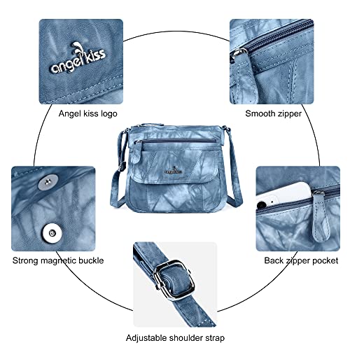 Angelkiss Small Womens Crossbody Bag Leather Shoulder Purse for Women Hobo Bag with Adjustable Shoulder Strap - color: Lake Blue