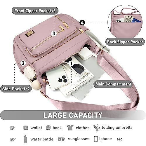NPBAG Crossbody Bag for Women, Shoulder Purse Handbag Messenger Bag, Trendy Pocketbooks, Waterproof and Multi-Pockets - color: Silver Pink