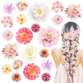 21 PCS Silk Flower Hair Clip Women Aesthetic Boho Pink Floral Hair Barrettes Handmade Rose Bride Barre Hair Accessories Wedding - color: Pink