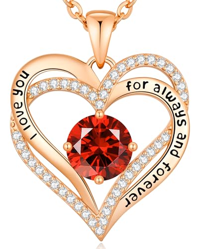 CDE Engraved Forever Love Heart Birthstone Necklace Jewelry Gifts for Women | Hypoallergenic,Nickel-Free & Lead-Free,3 x 3 mm 5A CZ Heart Pendant,Anniversary Christmas Birthday Gift for Girlfriend Wife - color: Birthstone-01/07-Jan/July, style: Rose Gold