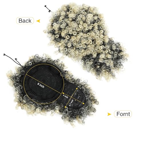 Drawstring Ponytail with Bangs - Afro Puff Extensions for Women, Short Curly Clip in Wrap Updo Hairpiece (T1B/613#) - color: T1B/613#