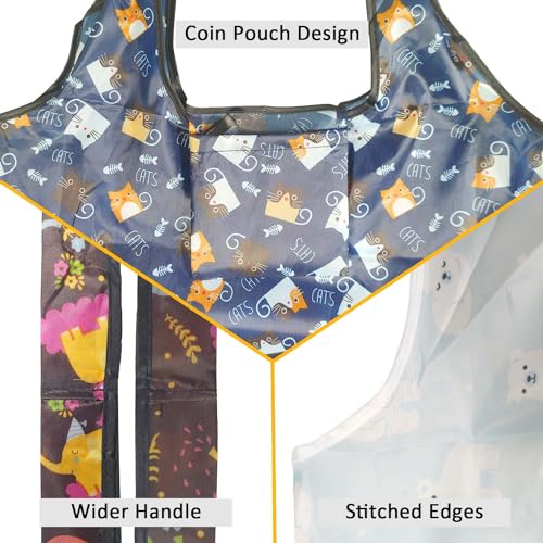 Reusable Grocery Bags, Nylon Tote Bag Gift For Women, Reusable Shopping Bags With Handles, Large Everything Bag Bulk, Foldable And Washable, Cat Pattern - color: Ice Bear 4 Pack
