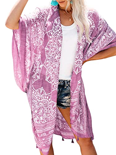 Breezy Lane Kimonos for Women Swimsuit Coverups Beach Cover Up Swimwear Cardigan Summer - color: B Rose