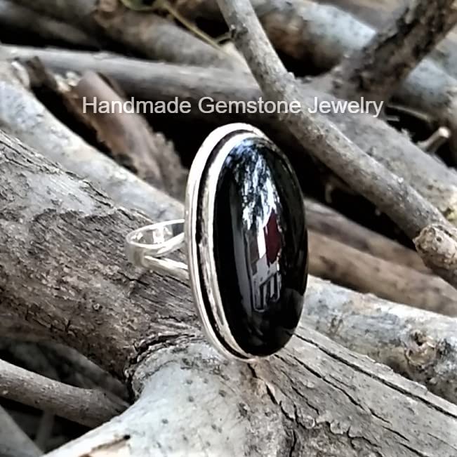 Natural Black Onyx Ring| Oval Shape Design| Handmade Split Band| Boho Style| Statement Black Gemstone| Big Stone| Trending | Black Onyx Jewelry