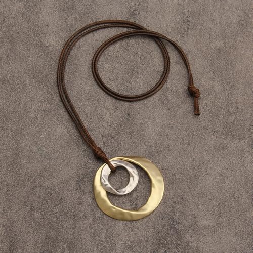 Jeilwiy Leather Necklace for Women Funky Necklace Choker String Cord Necklace with Pendant Boho Style Jewelry - style: Irregular Double Circle