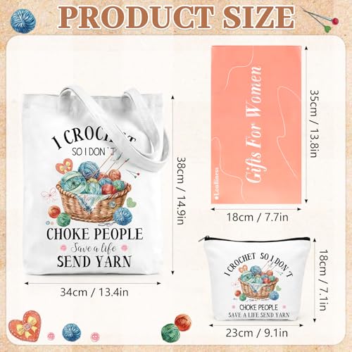 Crochet Lover Gifts for Women Funny Crochet Canvas Tote Bag with Cosmetic Pouch Bag Reusable Grocery Folding Shopping Bags Knitting Crocheting Funny Gifts for Women Friends Knitter Crocheters