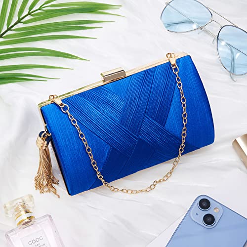 Women Clutch Bag Evening bag Fringed Evening Handbag,Lady Party Wedding Clutch Purse Chain Shoulder Cross Body Bag - color: Blue