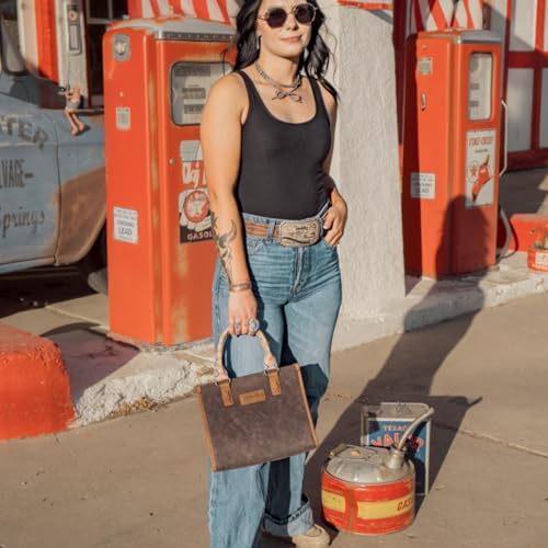 Montana West Wrangler Tote Bag for Women Aztec Western Retro Purse Top Handle Handbags - color: A-aztec-coffee and Angel White