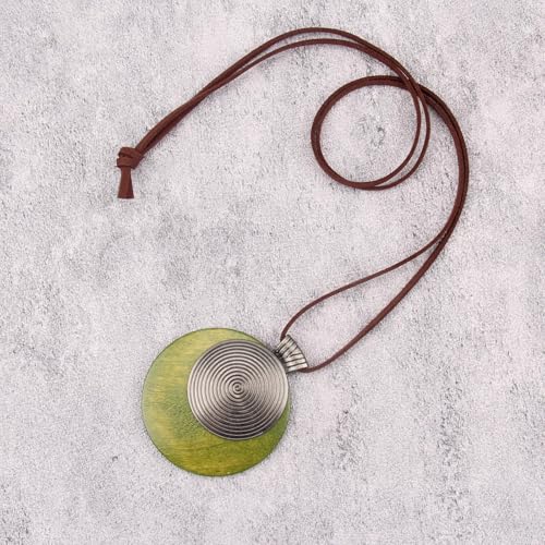 JAOYU Boho Necklace for Women Large Pendant Necklace Boho Long Choker Leather Gold Necklace Vintage Earthy Jewelry Trendy - style: Green Wooden Pendant