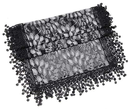 Cindy & Wendy Lightweight Soft Leaf Lace Fringe Scarf Bridal Shawl for Women - color: Black Grey