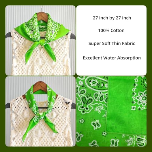 Bandana Single Pack Soft Thin 27 inch Cotton Paisley Extra Large Headwear - color: Green