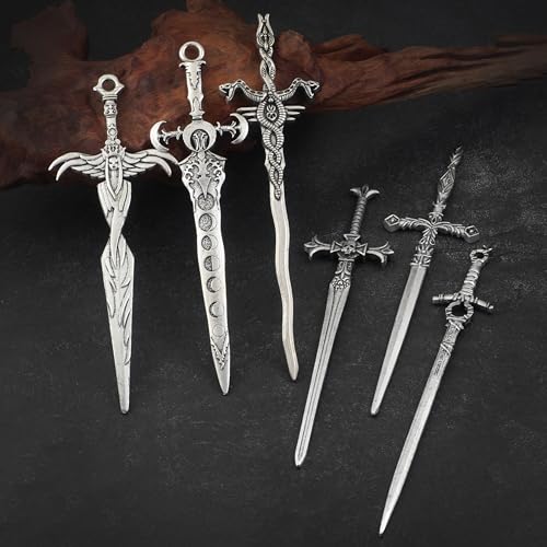 6PCS Sword Hair Pins for Women, Metal Hair Sticks Set, Decorative Hair Pins for Bun Updo, Fantasy Gothic Medieval Renaissance Hair Accessories, Hair Sticks for Long Thick Hair - color: Design-10
