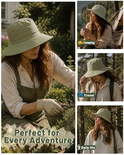 Water-Resistant Bucket Hat for Women Men Rain Hat UPF 50+ Boonie Sun Hat Foldable Summer Floppy Fishing Safari Hats - color: Light Green