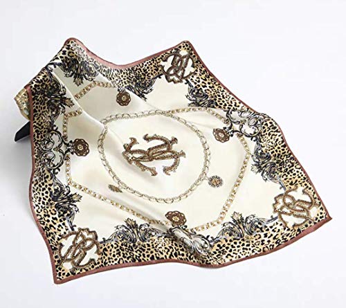 ANDANTINO 100% Mulberry Silk Scarf -21” Square Neckerchief with Gift Packed - color: Beige Leopard