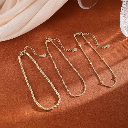 VIROMY Gold Ankle Bracelets for Women - Layered Anklets for Women Waterproof Beach Jewelry Gifts - color: Anklet H-Gold