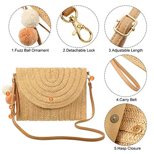 Frienda Straw Purses for Women Straw Clutch Crossbody Bag Summer Beach Shoulder Bag Woven Envelope Wallet Handbags - color: Light Brown