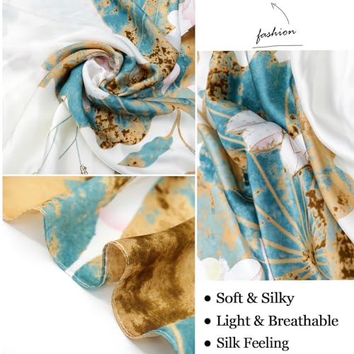 vimate 100% Large Silk Feeling Scarf-Women's Fashion Long Mulberry Silk Satin Neck Scarf Sunscreen Shawl Wrap Headscarf - color: Style 04