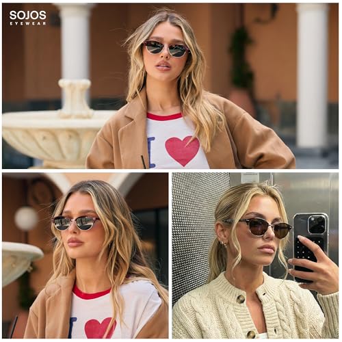 SOJOS Trendy Oval Polarized Sunglasses for Women Retro Cute Shades Sunnies SJ2687 - color: Green Frame Grey Lens
