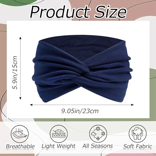 6 Pack Women Headbands African Wide Hair Wrap Boho Knotted Turban Head Bands for Lady Yoga Sport Workout Stretch Elastic Non-slip Hair Bands for Women - color: SolidColor-2