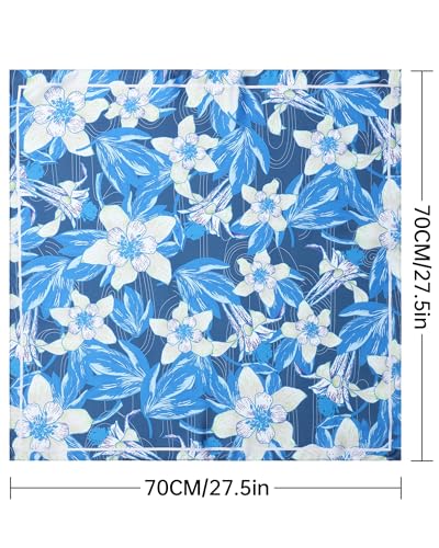 AWAYTR 27.5” Square Satin Head Scarf Hair Scarf for Women's Hair Silk Bandana for Women Silk Head Wrap for Sleeping - color: Flower (Blue)