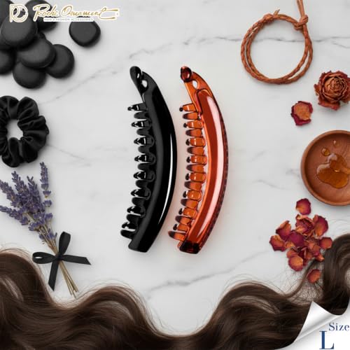 RC ROCHE 2 Pcs Large Banana Hair Clips Claws for Women Thick Curly Ponytail Holder Maker Big Comb No Crease Strong Hold Styling Clasp, Large Black and Brown - color: (Large) 2Pcs Black & Brown, size: 1 Count (Pack of 2)